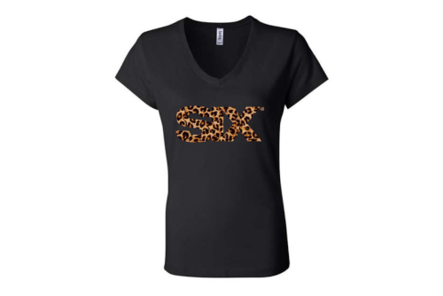 SIX Ladies black v-neck with leopard print SIX logo