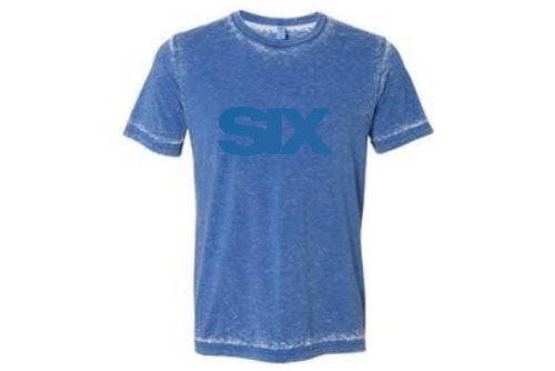 Blue Acid Wash T-shirt with blue flock SIX logo
