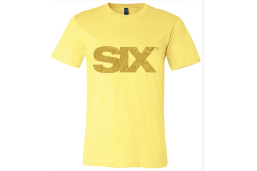SIX yellow designer tee with yellow paisley SIX logo