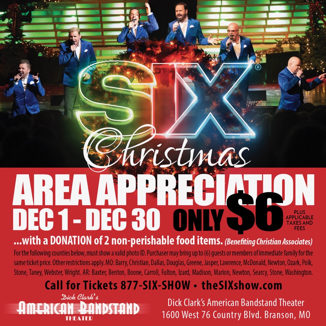 flyer for SIX Area Appreciation Dec 1 - Dec 30 2022 only six dollars