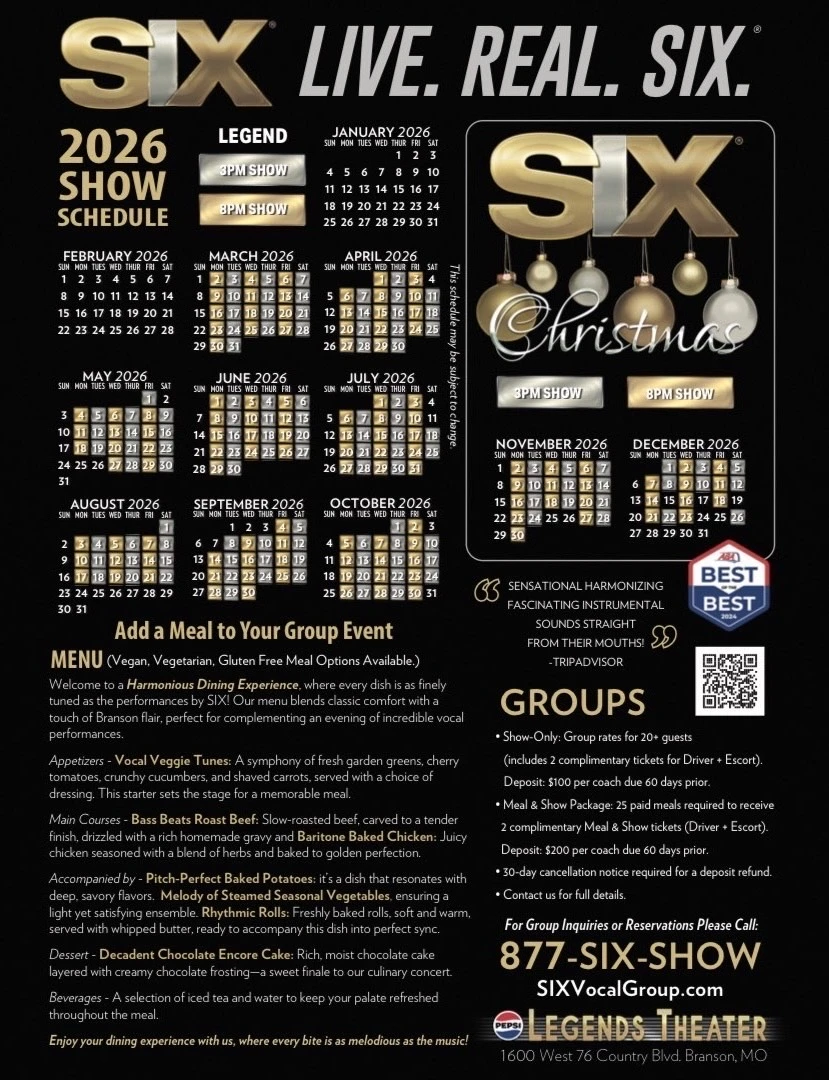 SIX show schedule for 2020 including Christmas show schedule