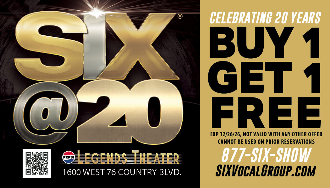 SIX Vocal Group and Pink Jeep Tours Branson BOGO Coupon